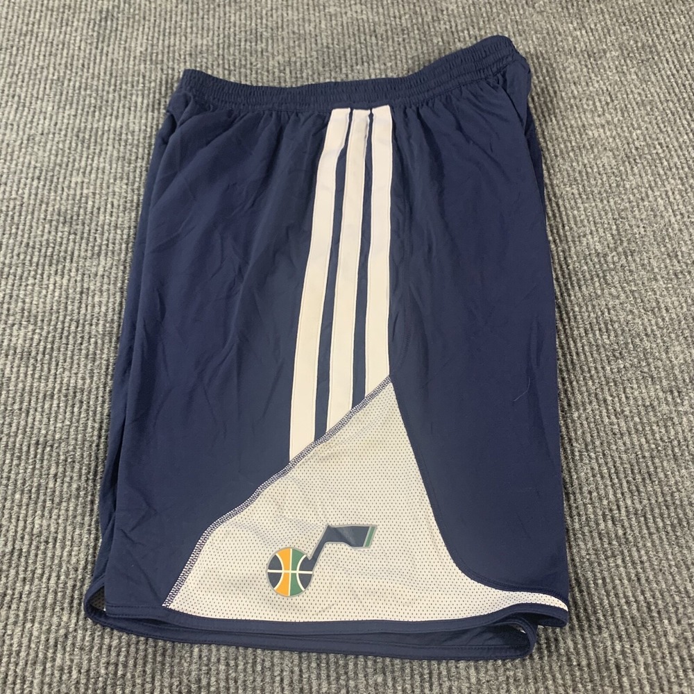 Adidas Utah Jazz Shorts Mens 3XL Plus 2 Blue Striped NBA Basketball Team Issued
